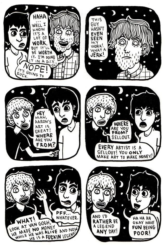 Here is a part of a comic about some jerk I got in an argument with outside a bar. Read the rest of it at www.AaronWhitaker.com