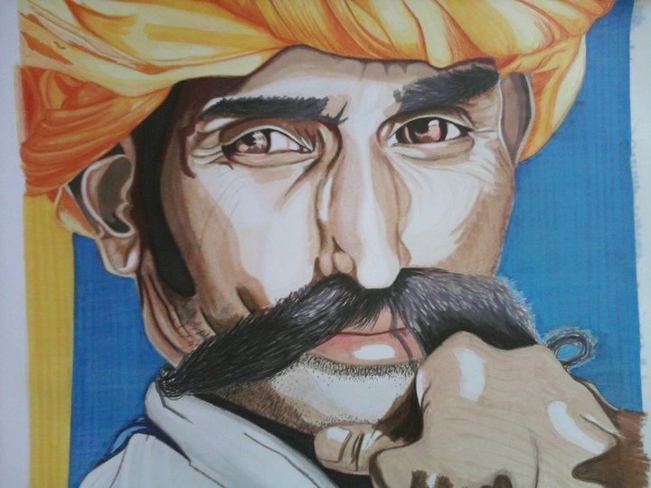 awesome indian dude. i love his beard. markers and colored pencils.