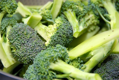 Close up view of raw broccoli florets.