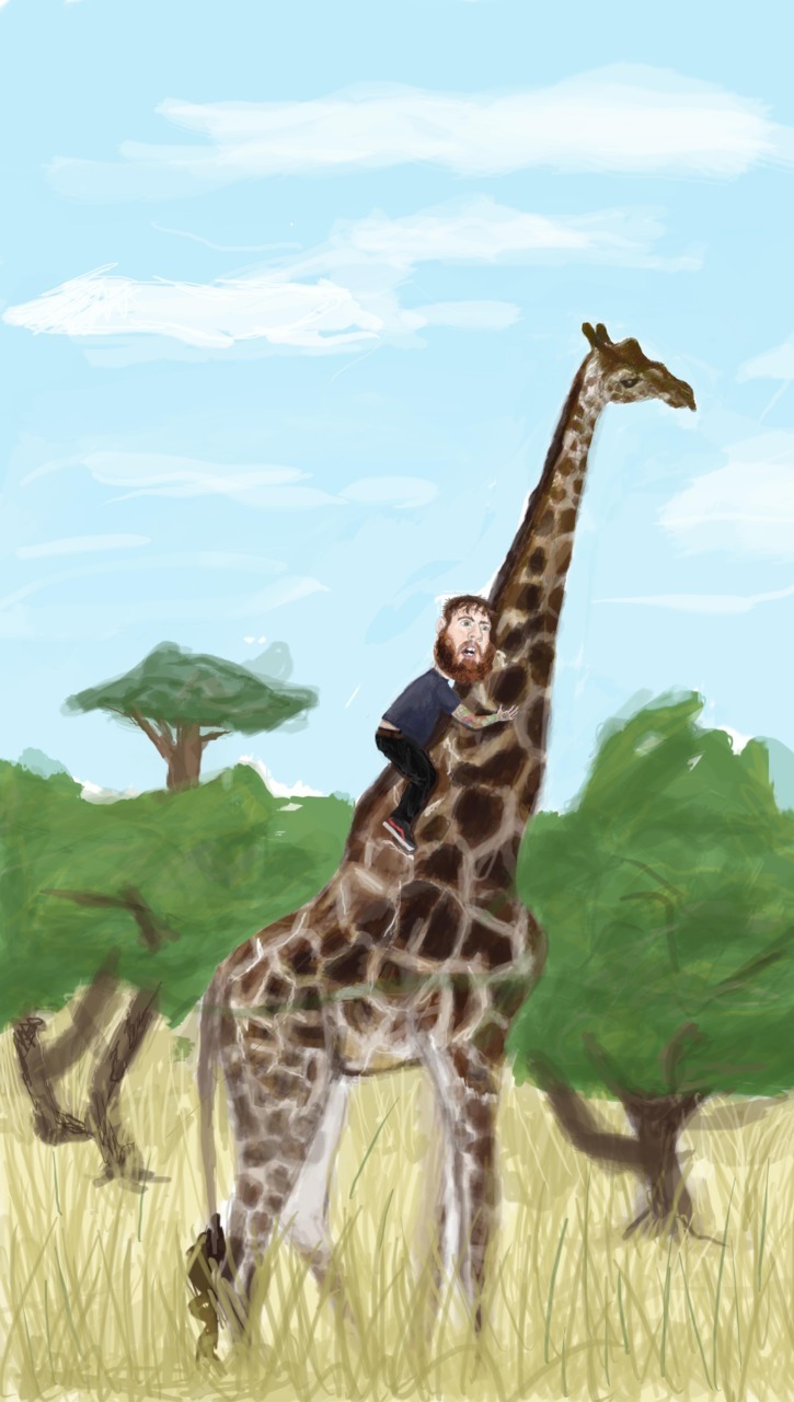 this is Grits. Grits rides a giraffe.