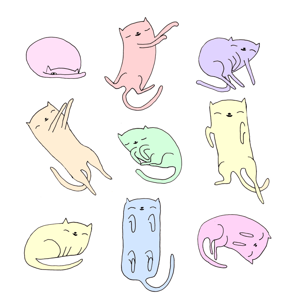 the many sleeping positions of my cat drawn by tuesdayblouse