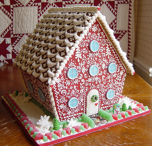 Intricate Red Gingerbread House