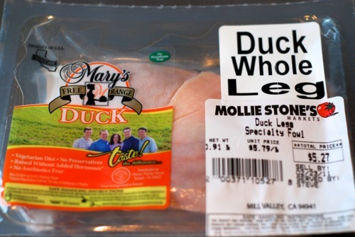 Duck legs in their packaging.
