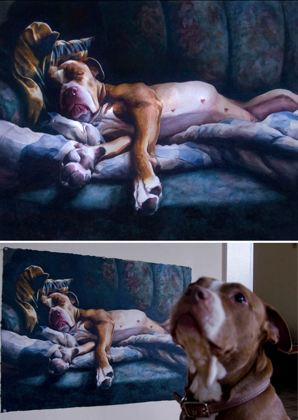 This is a watercolor painting of my pit bull Maggie. Arches 300lbs watercolor paper, 22" x 30"
