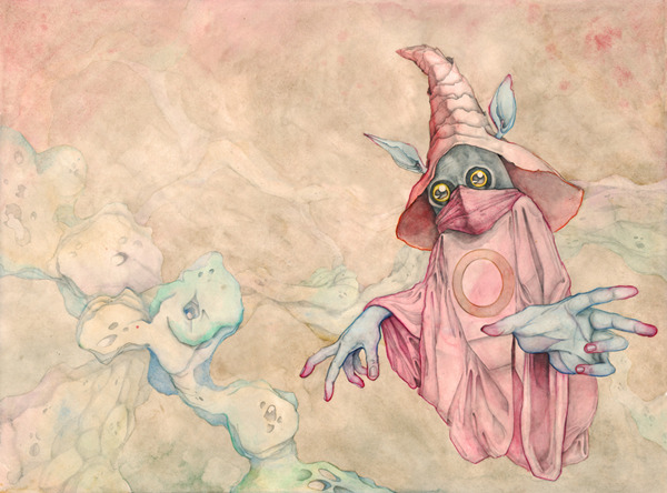 This is my completed submission for Skeletor Saves, a HeMan themed charity art event for the Ali Forney Center. Orko, Watercolor and graphite on Arches, 22x30.
