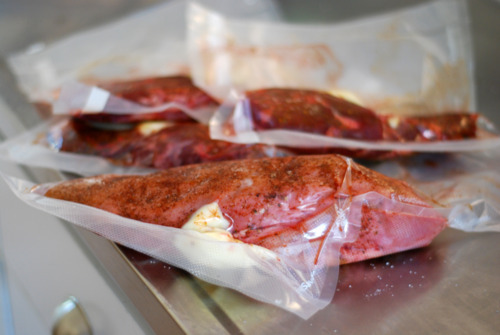 Vacuum sealed beef tongue and cheek ready for the sous vide machine.