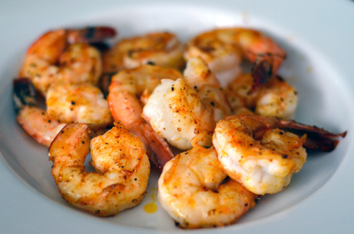 Cooked shrimp on a plate.