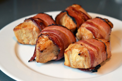 A plate of bacon-wrapped tuna.