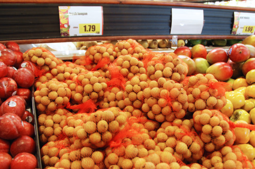 Longan fruit in a grocery store.