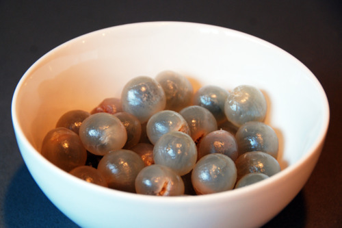 A bowl of peeled longans for bloody eyeballs.