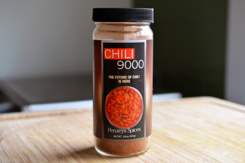 A bottle of Chili 9000 from Penzey's Spices.