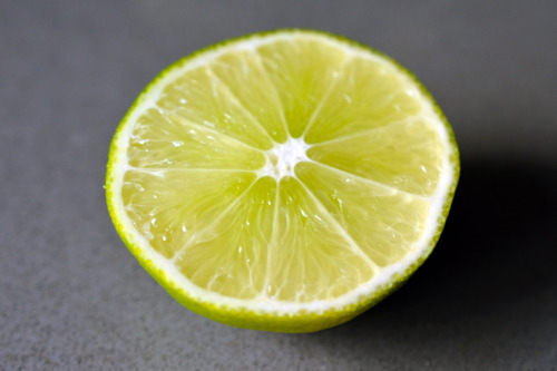 A cross section of a cut lime.