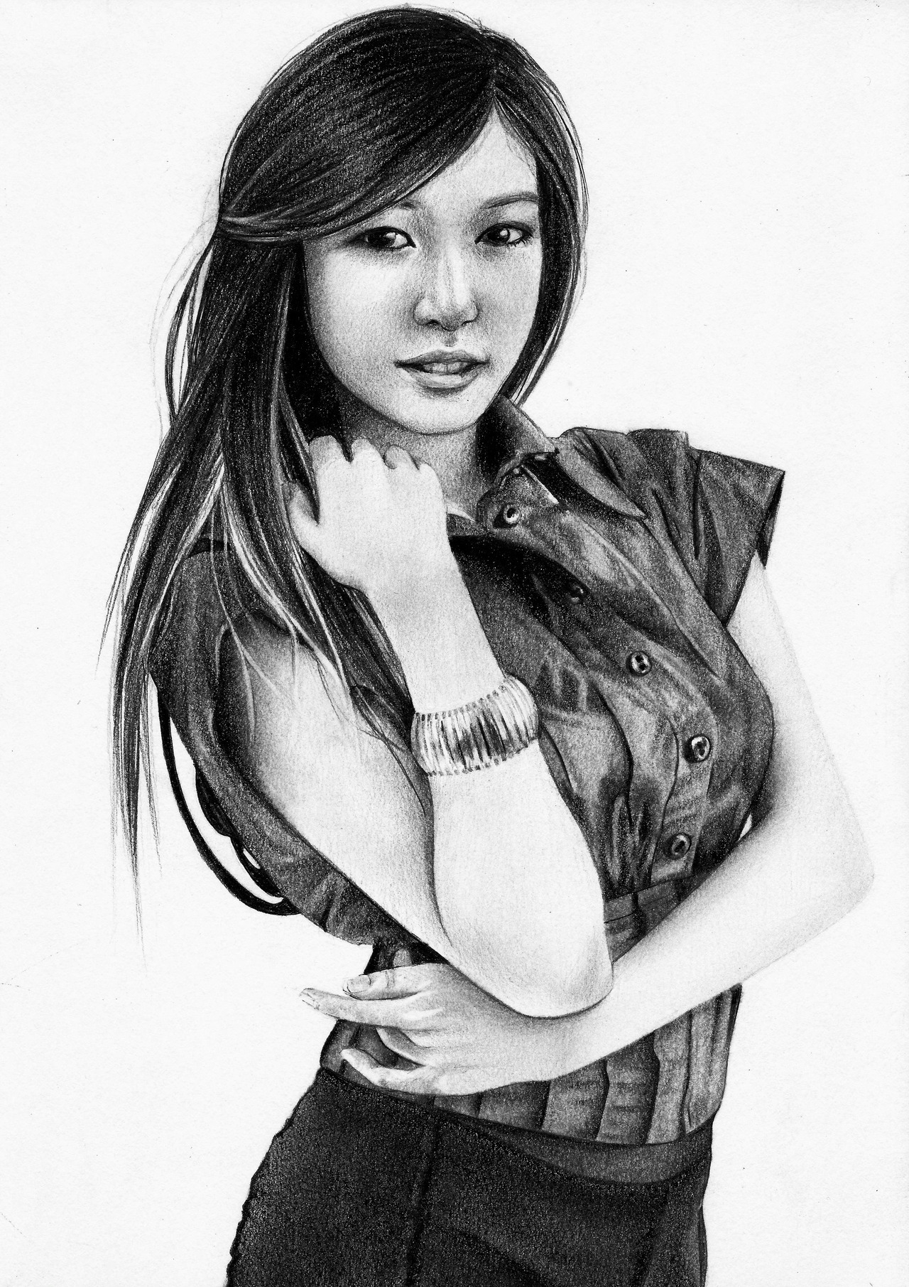 Pencil drawing of Hwang Mi-Young by Fabienne L.