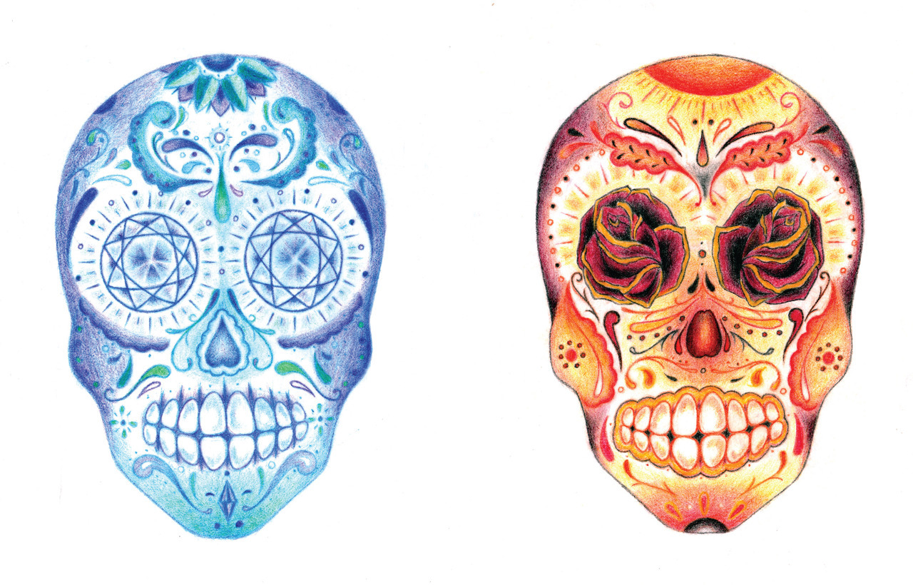 Some sugar skull colored pencil drawings. If you dig it perhaps you’d like to follow my personal blog full of artsy fartsy things. http://www.tumblr.com/blog/creatureofthenightdesigns