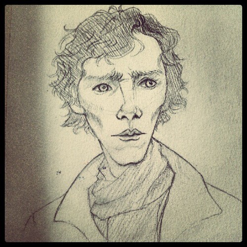 Quick caricature attempt of Mr. Cumberbatch as Sherlock Holmes.