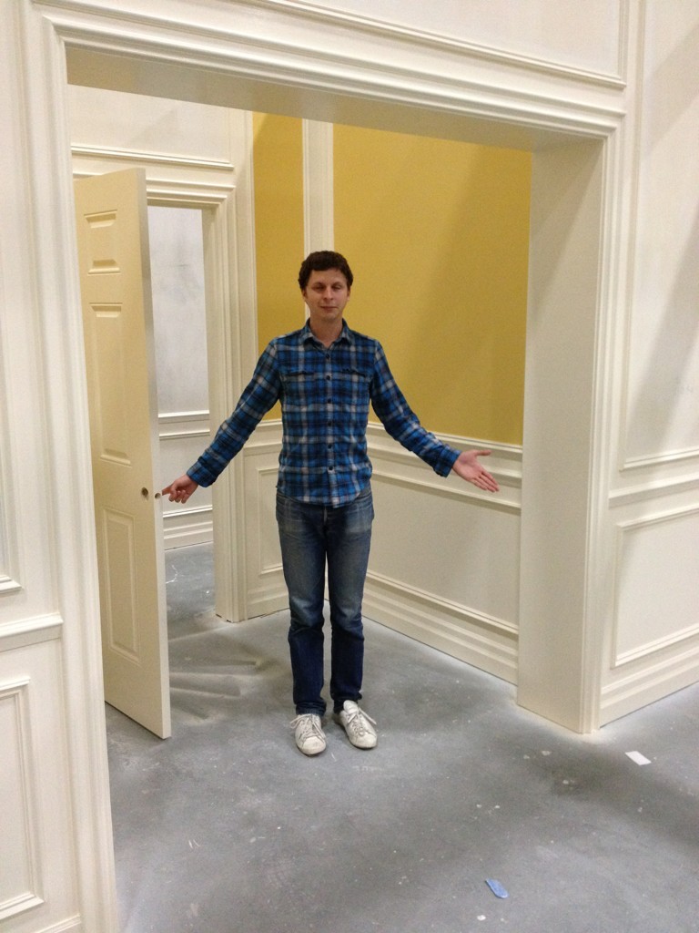 Jason Bateman tweeted this photo of Michael Cera from the Arrested Development movie set with the following:
“A grandson, looking for his Gangee”