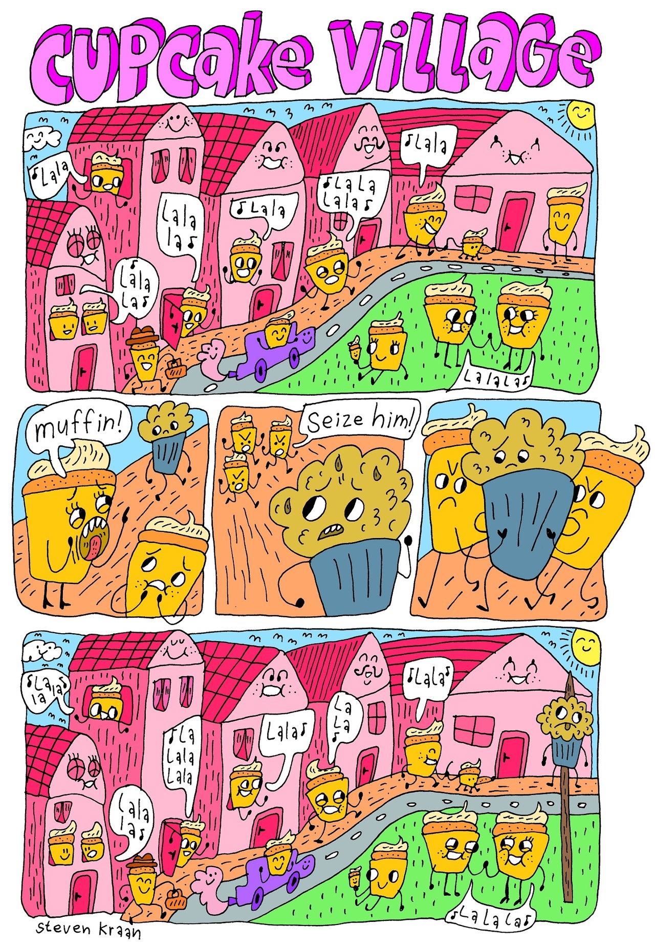 // cupcake village // For more comics, please visit one of my pages ^__^ http://www.facebook.com/drawingdaily or http://stevenkraandrawingdaily.tumblr.com/