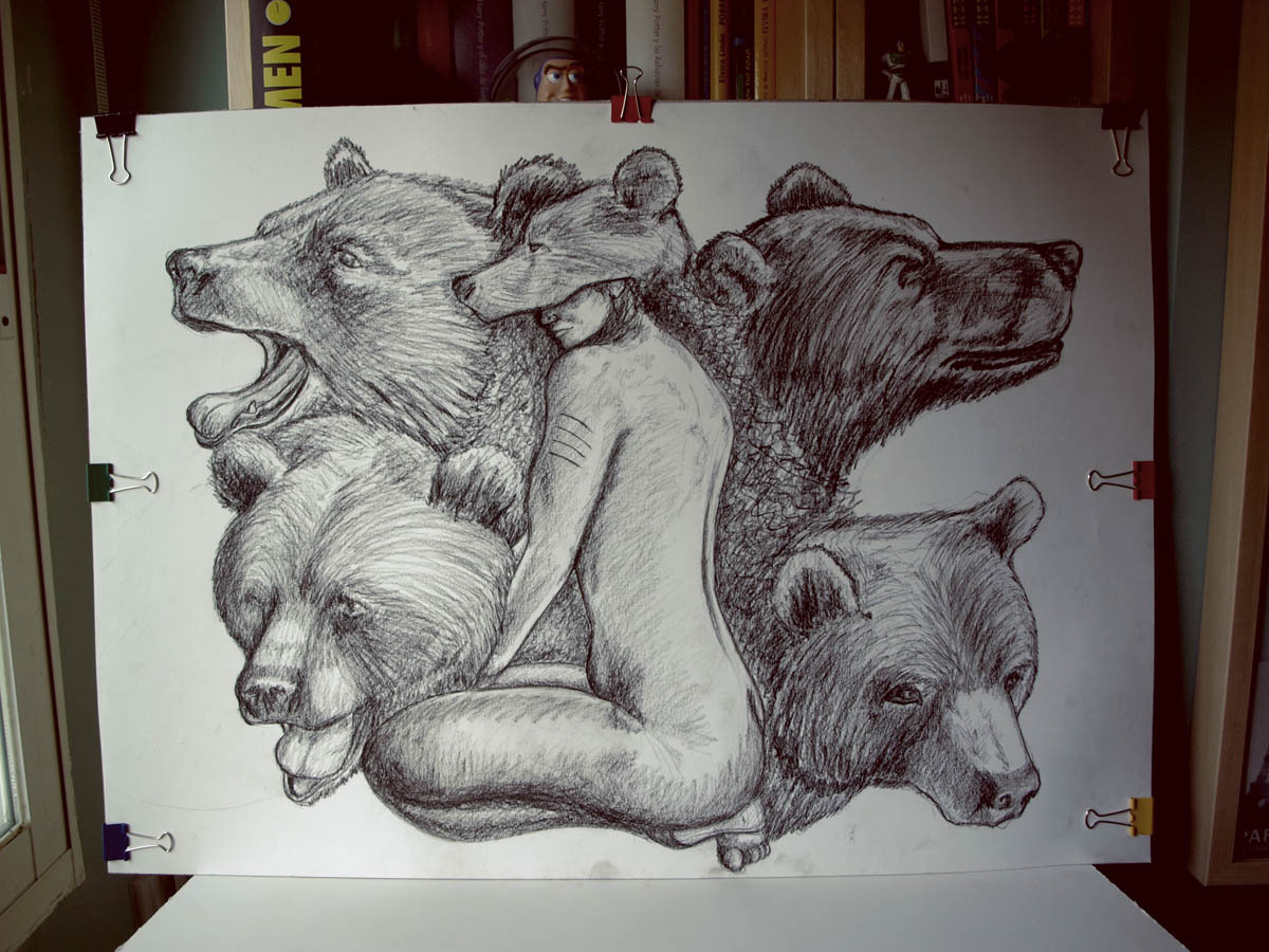 Bears [Charcoal on 50x70cm paper] http://drawingtheabsurd.tumblr.com/