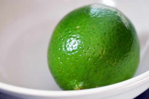 A single lime in a bowl.