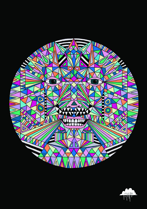 © Mulga 2012, Mr Magic Aztec Sun Face, Acrylic and Posca on Canvas,50 x 50 cm Buy a print of this / Facebook / Tumblr / Blogger