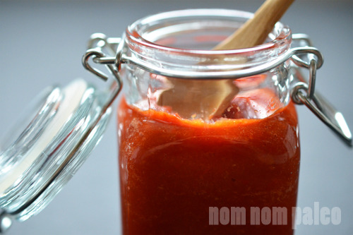 A sideshow of a jar of homemade Paleo Sriracha 